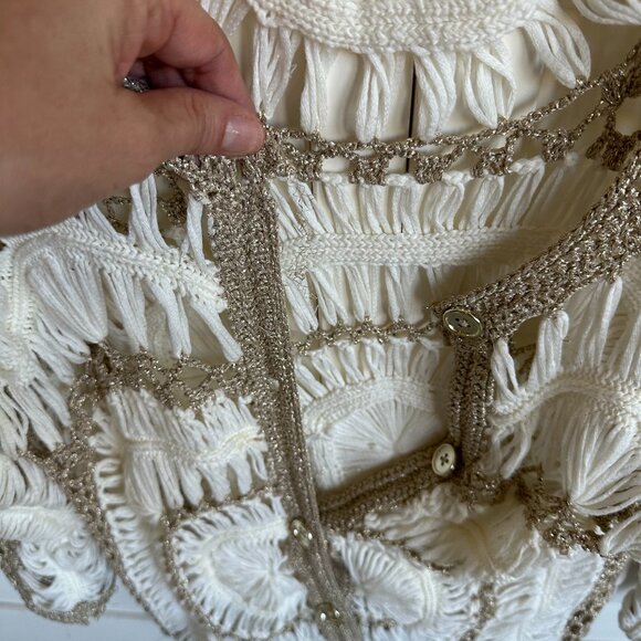 Zara Medium trendy, stylish, cream/ bronze button down Bohemian crochet sweater - Picture 4 of 12